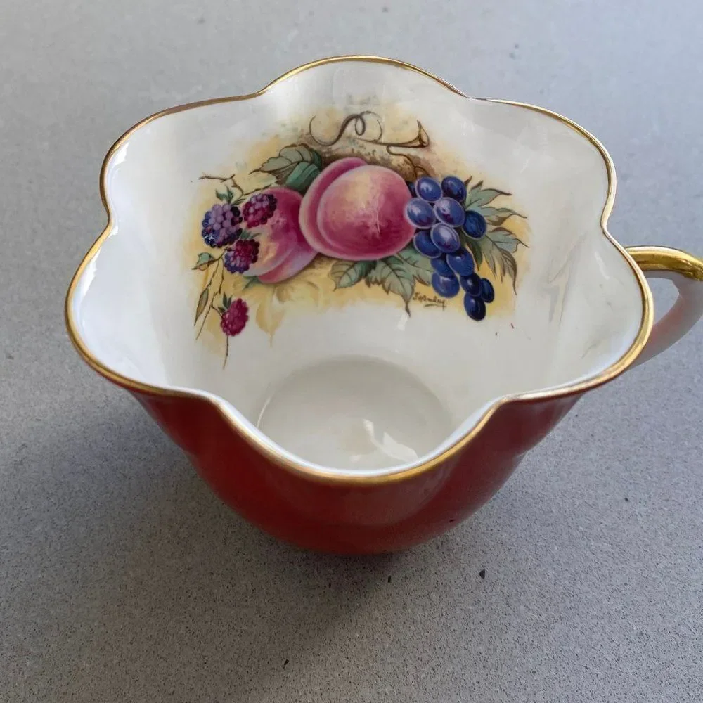 1960 Vintage Crown Staffordshire Orange White China Teacup and Saucer Set